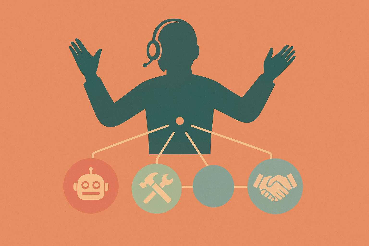 Human orchestration layer illustration showing how humans coordinate AI agents and tools in DAO operations
